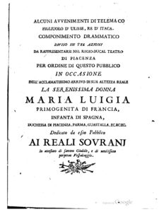 1749 Alcuni avvenimenti di Telemacco [sic] figliolo d’Ulisse re d’Itaca, Piacenza, Milan, Italy