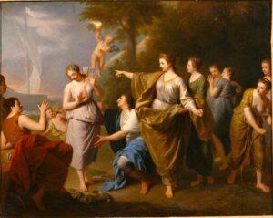 BOOK VI, p. 129 The nymphs, excited by Amour, to set fire to the ship.